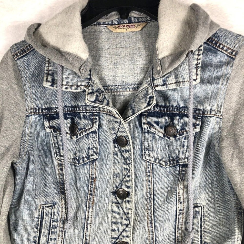 Highway Jeans Girls Denim Jacket Size S Hooded Sweatshirt Button Up Casual - Picture 2 of 15